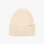 Barbour MERYL Womens Beanie Heritage Cream top view showcasing the soft textured knit and signature logo label.