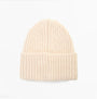 Barbour MERYL Womens Beanie Heritage Cream front view of soft ribbed beanie in cream color.