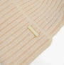 Barbour MERYL Womens Beanie Heritage Cream detail view showing ribbed knit and logo tag