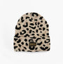 Barbour HARLEY LEOPARD Womens Beanie Jasmine Leopard front view with leopard print pattern and logo detail