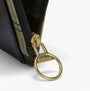 Barbour ALDER LEATHER Card Holder Womens Black detail view of zip closure with gold pull