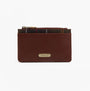 Barbour ALDER LEATHER Card Holder Womens Brown/Classic front view showcasing detailed leather finish and zip closure.