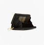 Barbour ROSA LEATHER French Purse Womens Black side view showcasing interior with plaid lining and zip opening.