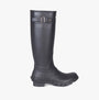 Barbour BEDE Womens Tall Wellies Black side view showcasing rubber upper and block heel design.