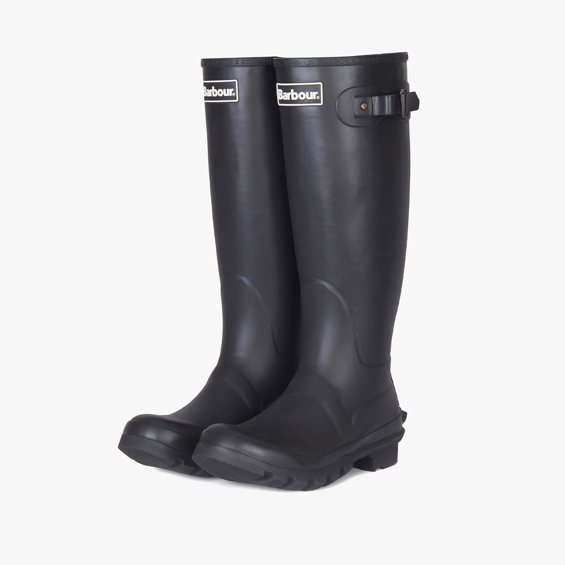 Barbour BEDE Womens Tall Wellies Black side view showcasing pull-on style and rubber material
