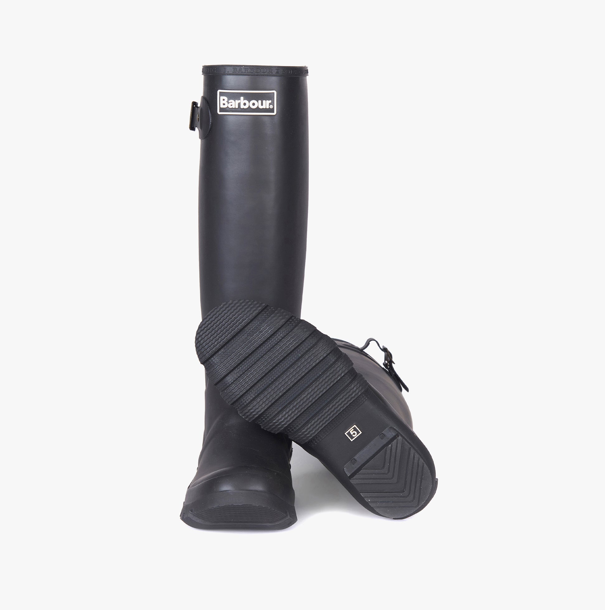 Barbour BEDE Womens Tall Wellies Black front view showcasing knee-high design and rubber sole