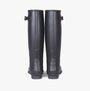 Barbour BEDE Womens Tall Wellies Black back view showing knee-high rubber design and block heel.