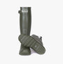 Barbour BEDE Womens Tall Wellies Olive front view showing boots with rubber sole and knee-high design.