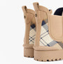 Barbour WILTON Womens Chelsea Wellies Hessian Tartan ankle boot side view with elasticated panels and classic tartan design.