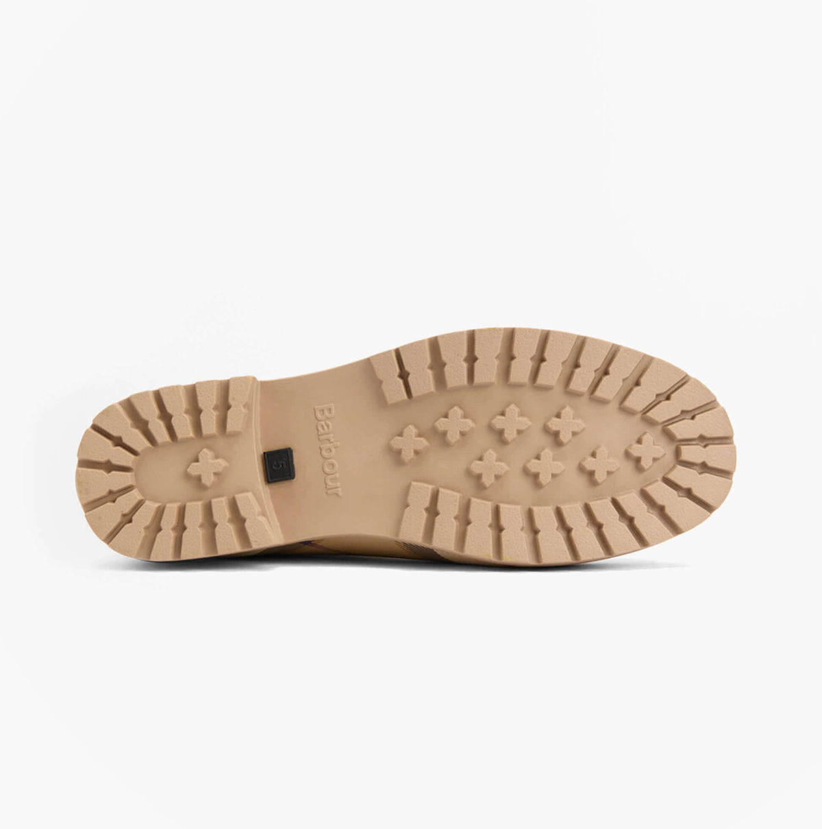 Barbour WILTON Womens Chelsea Wellies Hessian Tartan sole view showing rubber tread pattern for traction.