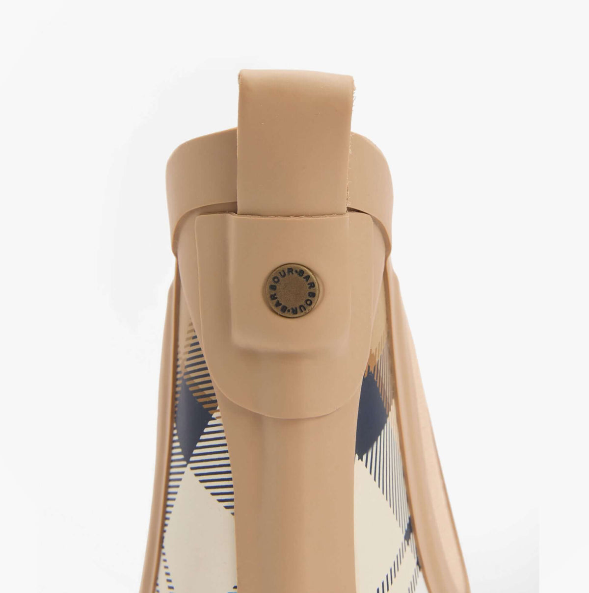 Barbour WILTON Womens Chelsea Wellies Hessian Tartan back view showing heel detail and branding.