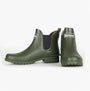 Barbour WILTON Womens Chelsea Wellington Boots Olive side view and angle front view on a white background, showcasing the pull-on style.