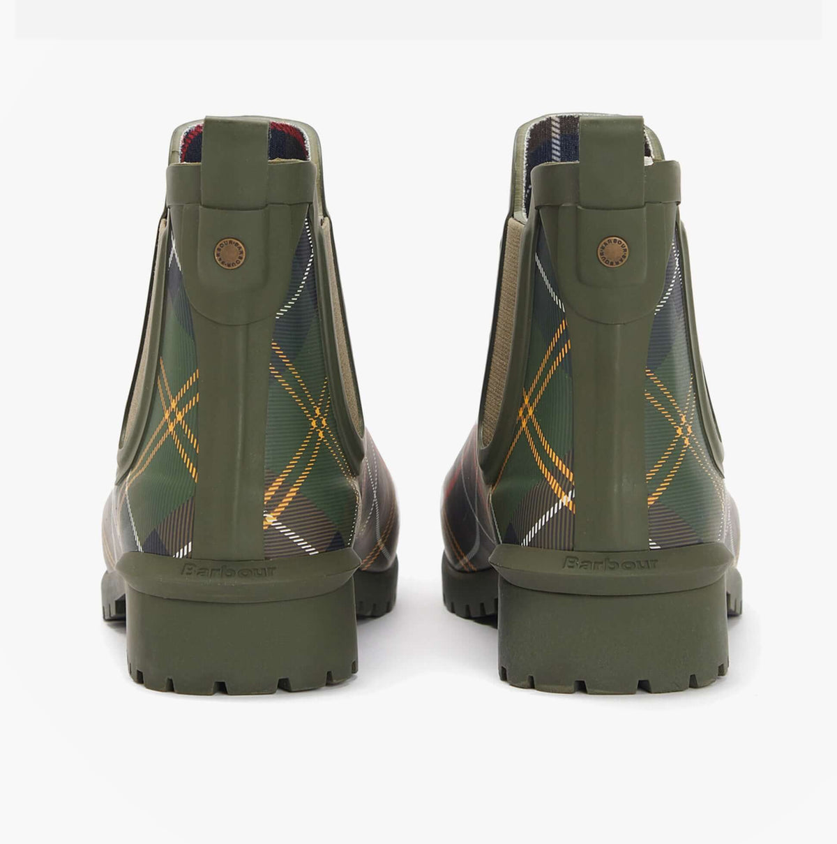 Barbour WILTON Womens Ankle Wellington Boots Classic Tartan back view showcasing tartan pattern and pull-on design.