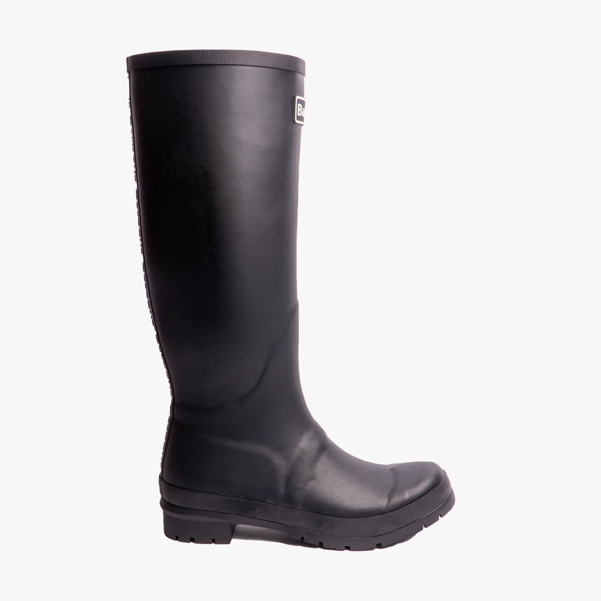 Barbour ABBEY Womens Wellington Boots Black side view showcasing knee-high rubber design