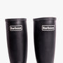 Barbour ABBEY Womens Wellington Boots Black side view showcasing smooth rubber finish and logo detail.