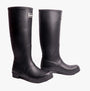 Barbour ABBEY Womens Wellington Boots Black side view showcasing pull-on design and knee-high rubber construction.