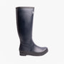Barbour ABBEY Womens Wellington Boots Navy side view showing rubber upper, knee-high shaft, and flat sole design.