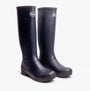 Barbour ABBEY Womens Wellington Boots Navy side view showing knee high design and rubber upper.