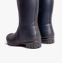 Barbour ABBEY Womens Wellington Boots Navy back view with logo details and flat rubber sole.