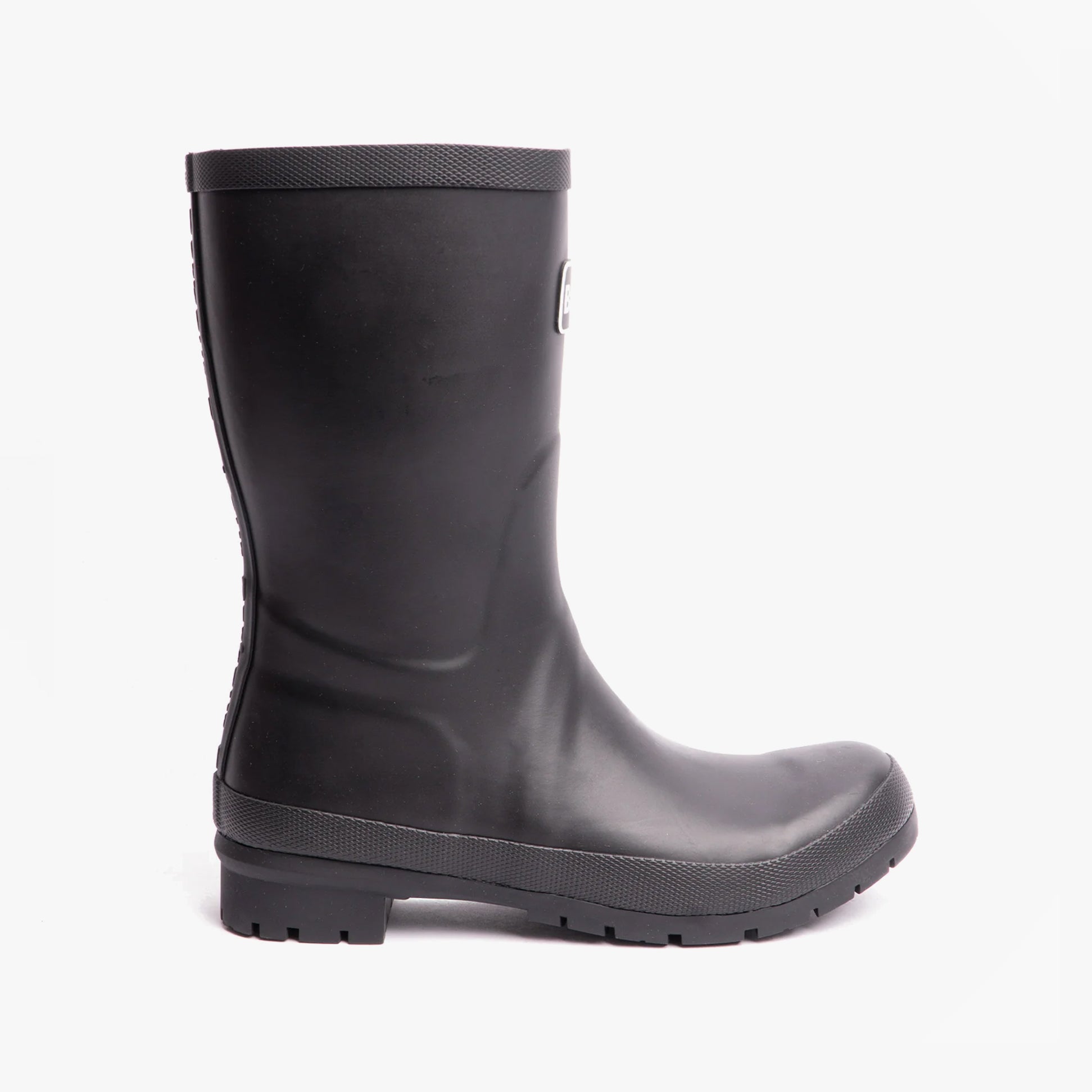 Barbour BANBURY Womens Wellington Boots Black side view showing rubber upper and mid-calf height.