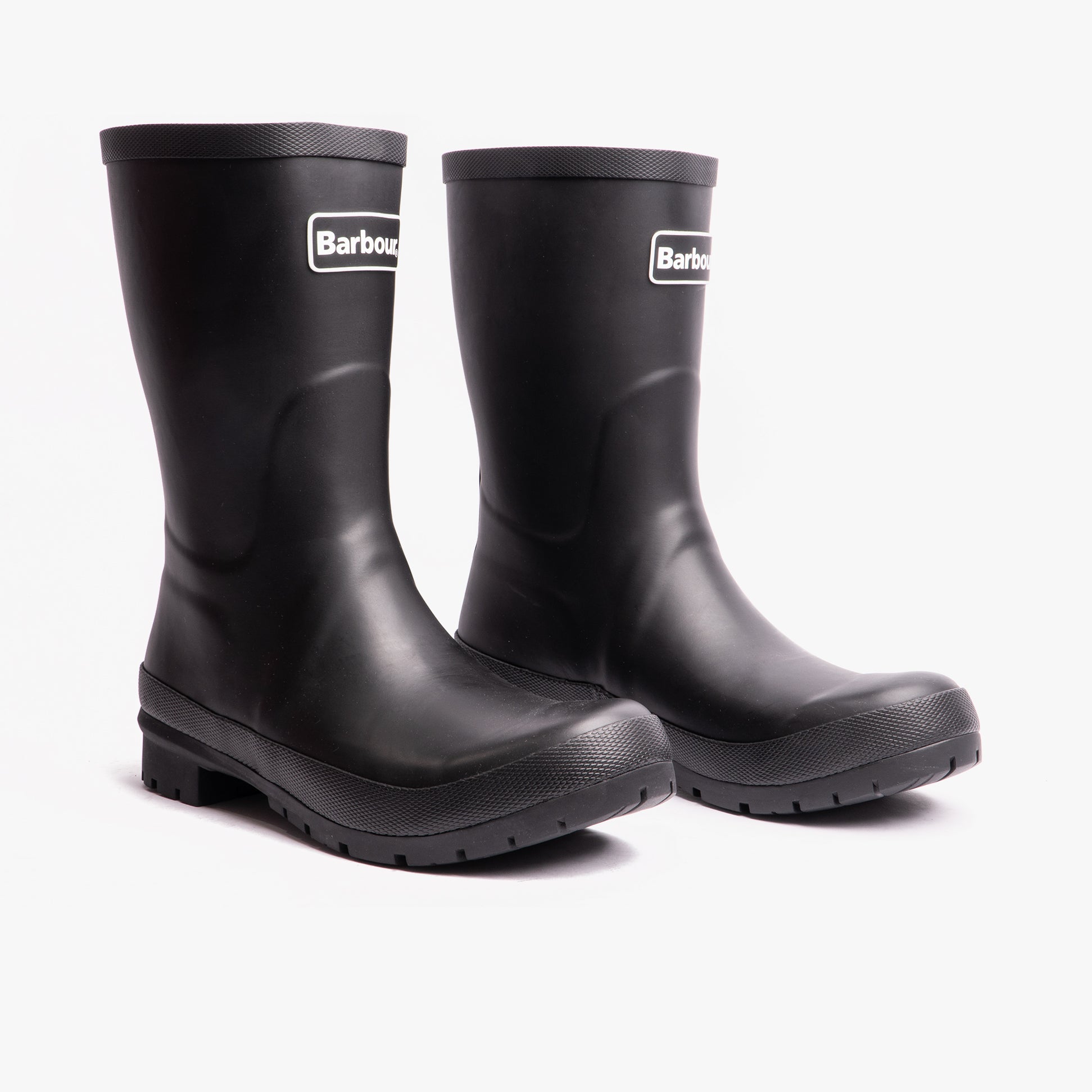 Barbour BANBURY Womens Wellington Boots Black side view showcasing rubber design and mid-calf height.