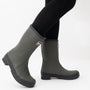 Barbour BANBURY Womens Wellington Boots Olive side view with stylish design and comfortable fit, showcasing mid-calf height.