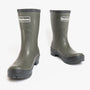 Barbour BANBURY Womens Wellington Boots Olive side view showing rubber upper and pull-on design for comfort.