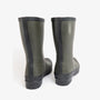 Barbour BANBURY Womens Wellington Boots Olive back view showcasing rubber upper and pull-on design.