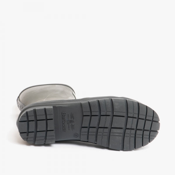 Barbour BANBURY Womens Wellington Boots Olive bottom view showing detailed rubber sole with traction features.