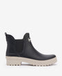 Barbour MALLOW Womens Chelsea Wellies Black/White Pepper side view with block heel and elasticated side panel.