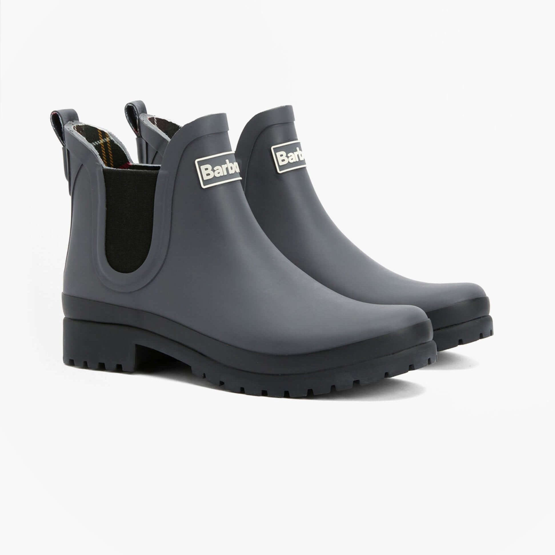 Barbour MALLOW Womens Chelsea Wellies Charcoal/Black side view showcasing waterproof design and comfort features.