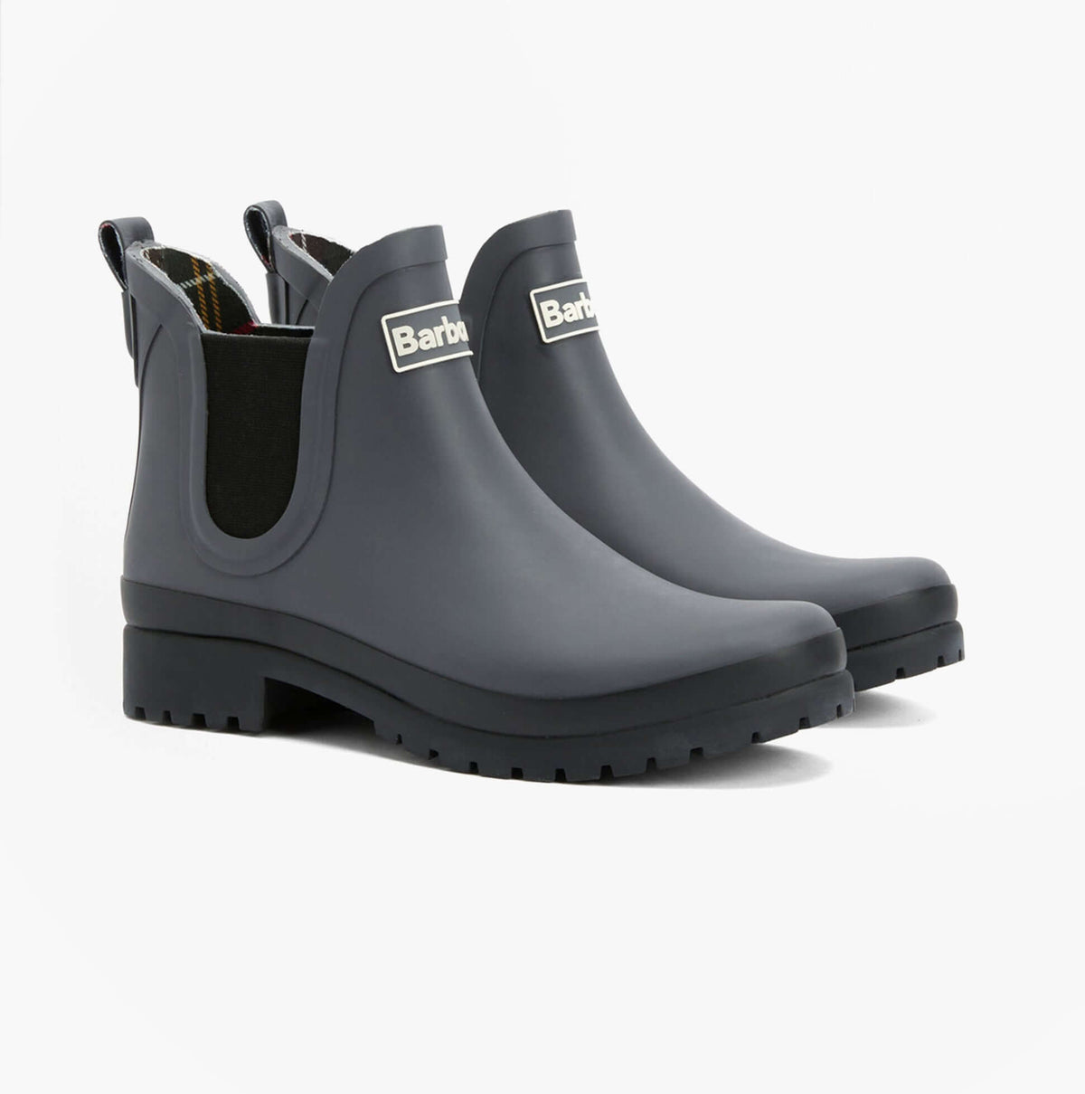 Barbour MALLOW Womens Chelsea Wellies Charcoal/Black side view showcasing waterproof design and comfort features.