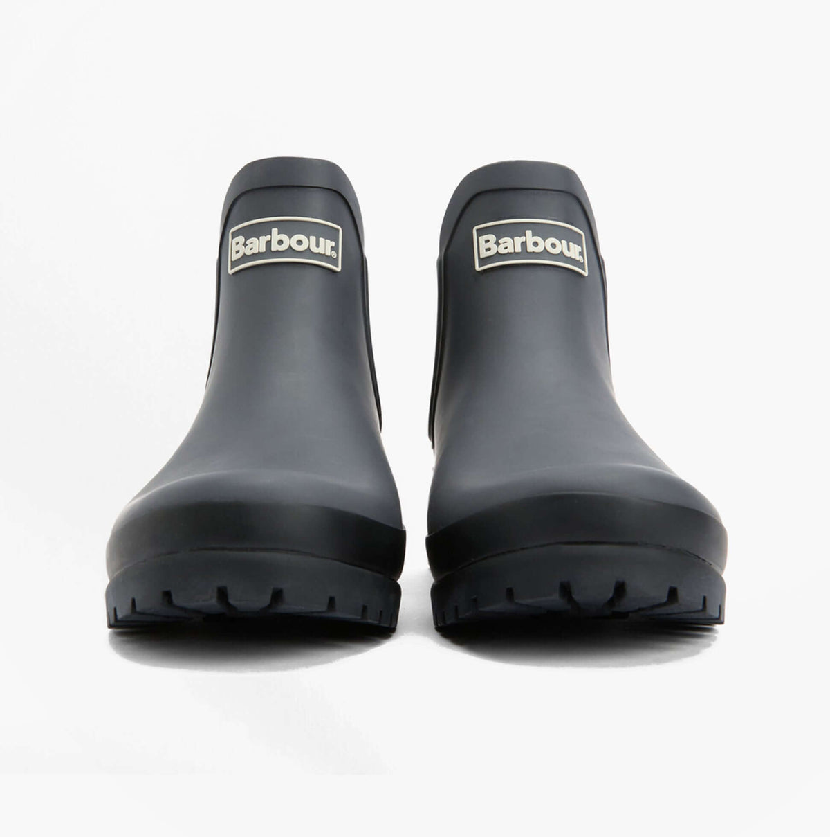Barbour MALLOW Womens Chelsea Wellies Charcoal/Black front view, comfortable pull-on waterproof ankle boots.