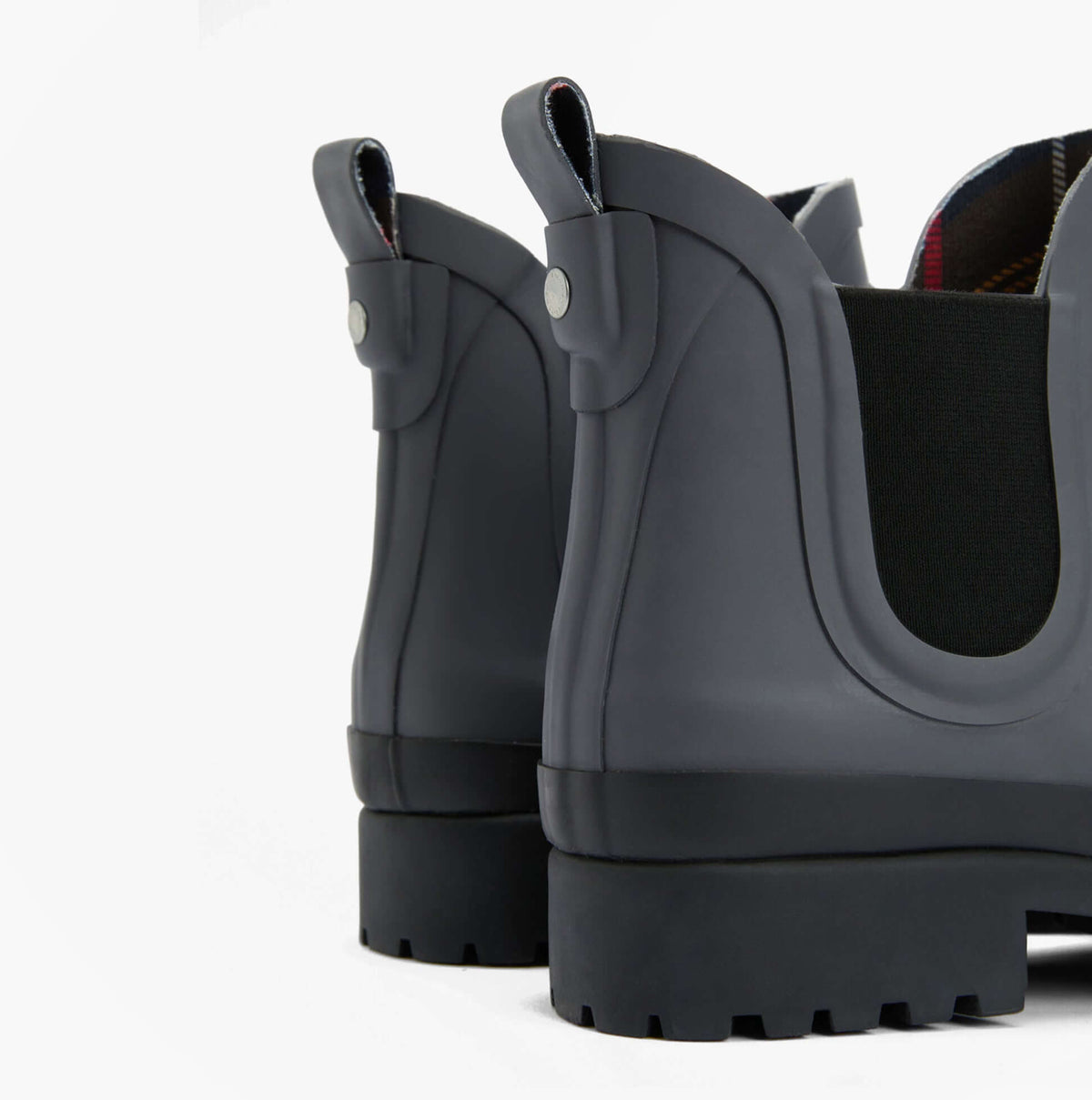 Barbour MALLOW Womens Chelsea Wellies Charcoal/Black back view with ankle shaft and pull-on design.
