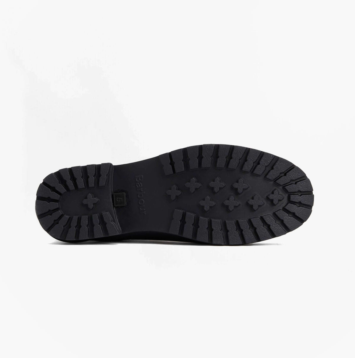 Barbour MALLOW Womens Chelsea Wellies Charcoal/Black bottom view showing rubber sole with traction patterns.