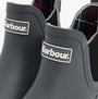 Barbour MALLOW Womens Chelsea Wellies Charcoal/Black detail view showcasing iconic branding and classic design elements.
