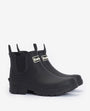 Barbour NIMBUS Womens Chelsea Wellies Black side view, waterproof block heel ankle boots.