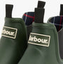 Barbour NIMBUS Womens Chelsea Wellies Olive/Black close-up view showing logo and lining details.
