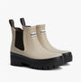 Barbour HALTON Womens Chelsea Wellies Light Sand/Black side view, rubber upper, elasticated side, block heel