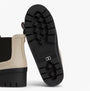 Barbour HALTON Womens Chelsea Wellies Light Sand/Black sole view showcasing rubber tread and block heel.