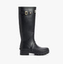 Barbour SNOWDON Womens Tall Wellies Black side view showcasing knee-high boot design and rubber sole.