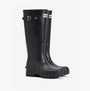 Barbour SNOWDON Womens Tall Wellies Black side view showcasing synthetic/rubber construction and block heel.