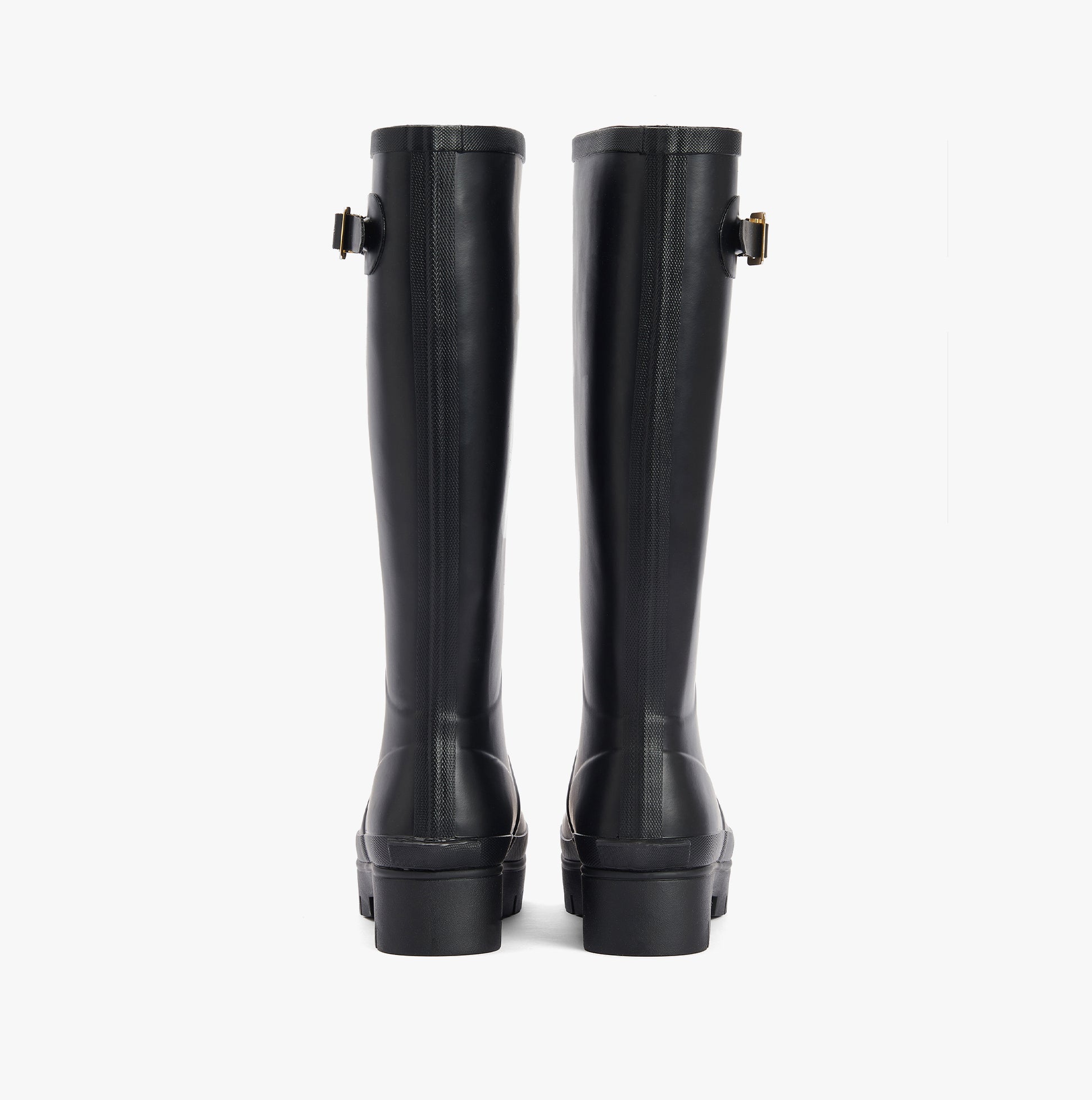 Barbour SNOWDON Womens Tall Wellies Black back view showcasing knee-high synthetic rubber boots.
