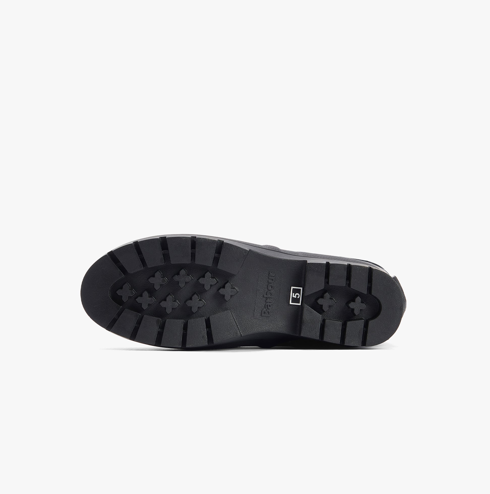 Barbour SNOWDON Womens Tall Wellies Black sole view featuring rubber sole and grip pattern.