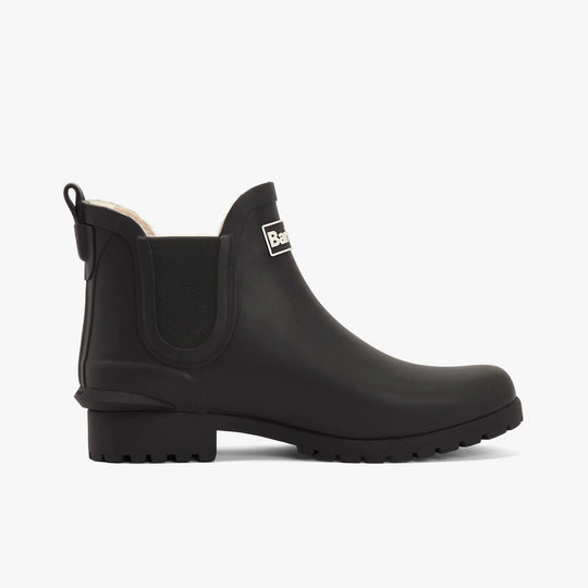 Barbour KIRKTON Womens Warm Lined Wellies Black side view featuring block heel and comfort lining.