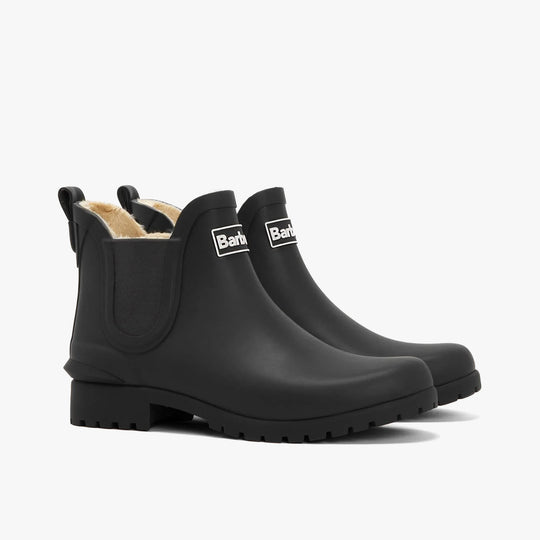 Barbour KIRKTON Womens Warm Lined Wellies Black in side view, highlighting the comfort and waterproof features.