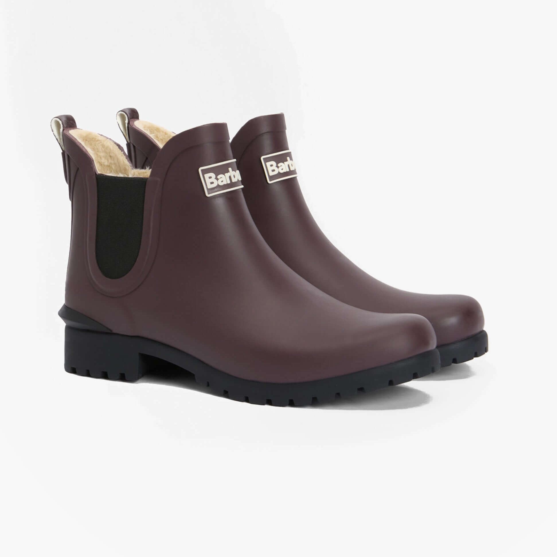 Barbour KIRKTON Womens Chelsea Wellies Fudge side view featuring brown rubber upper and pull-on design.