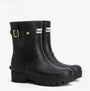 Barbour RAELYNN Womens Wellies Black side view showcasing rubber upper and block heel design.
