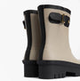 Barbour RAELYNN Womens Wellies Light Sand/Black back view, showcasing rubber upper and block heel design.