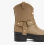 Barbour ELLEY Womens Wellies Military Brown side view with decorative strap and round toe design.